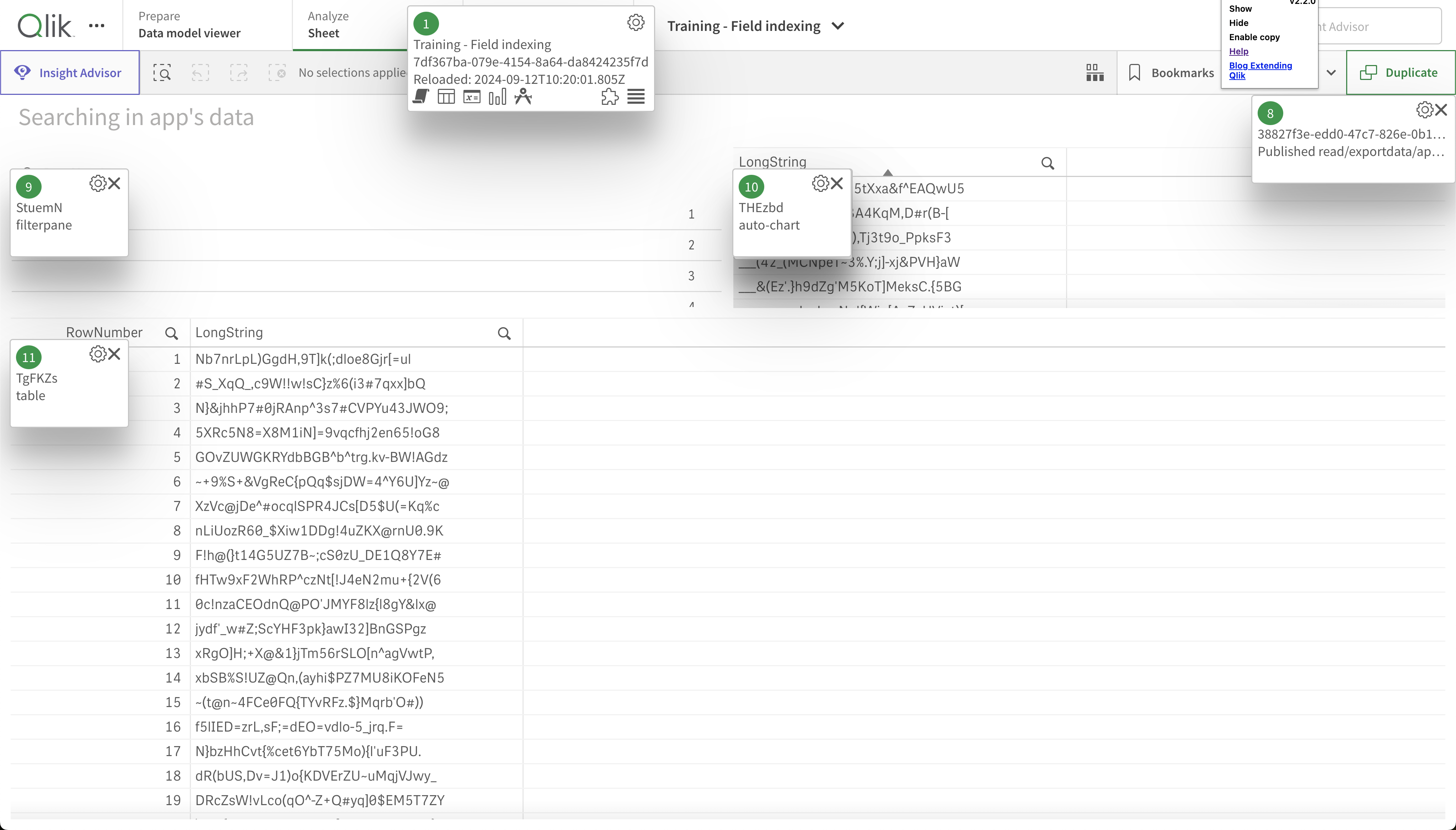 The Add Sense for Chrome extension showing the object ID for objects on a sheet.