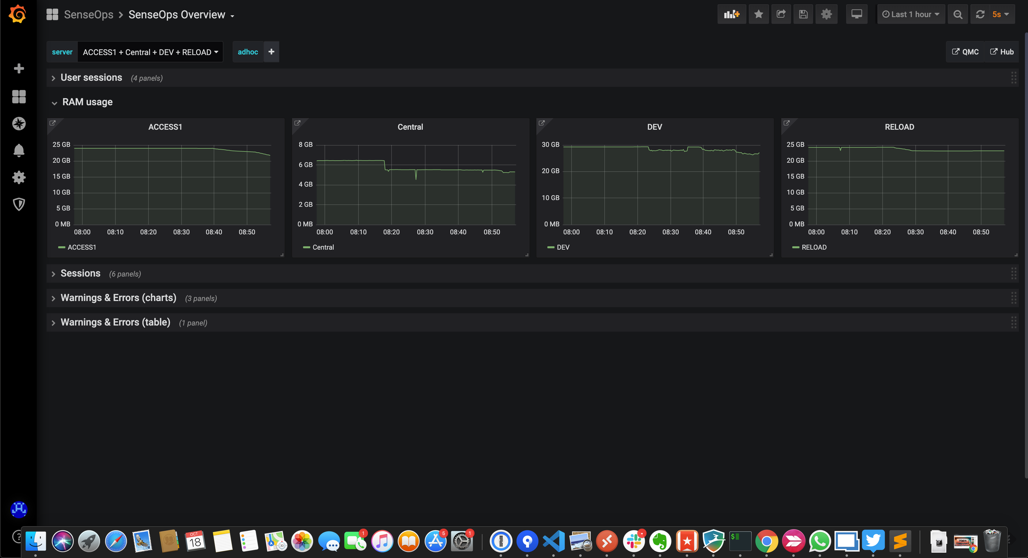 RAM usage for each server